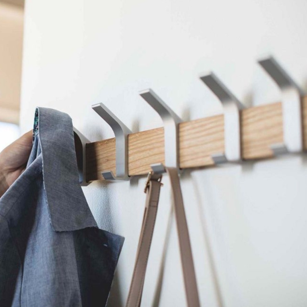 New! Yamazaki Wall-Mounted Coat Hanger in Natural/Nickle - Picture 2 of 4